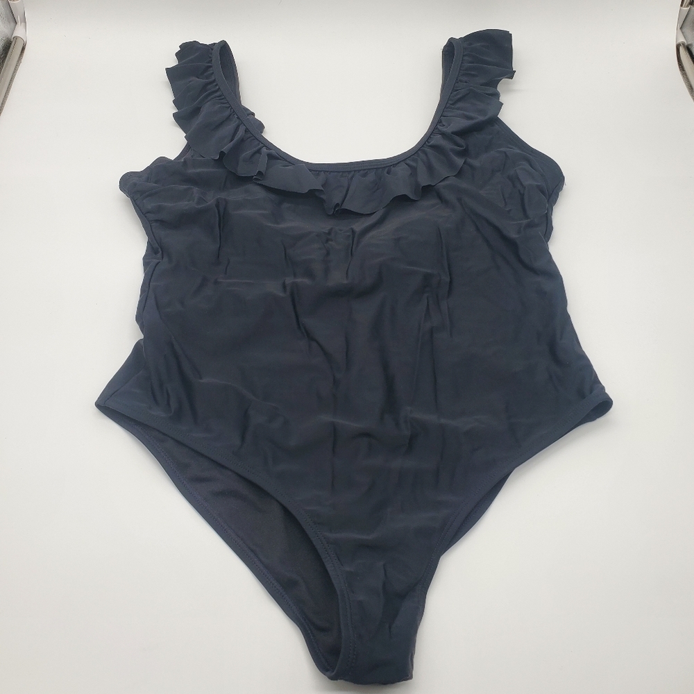 ☆ Sugar Coast Black Ruffle Trim One Piece Swim Suit Size Large
